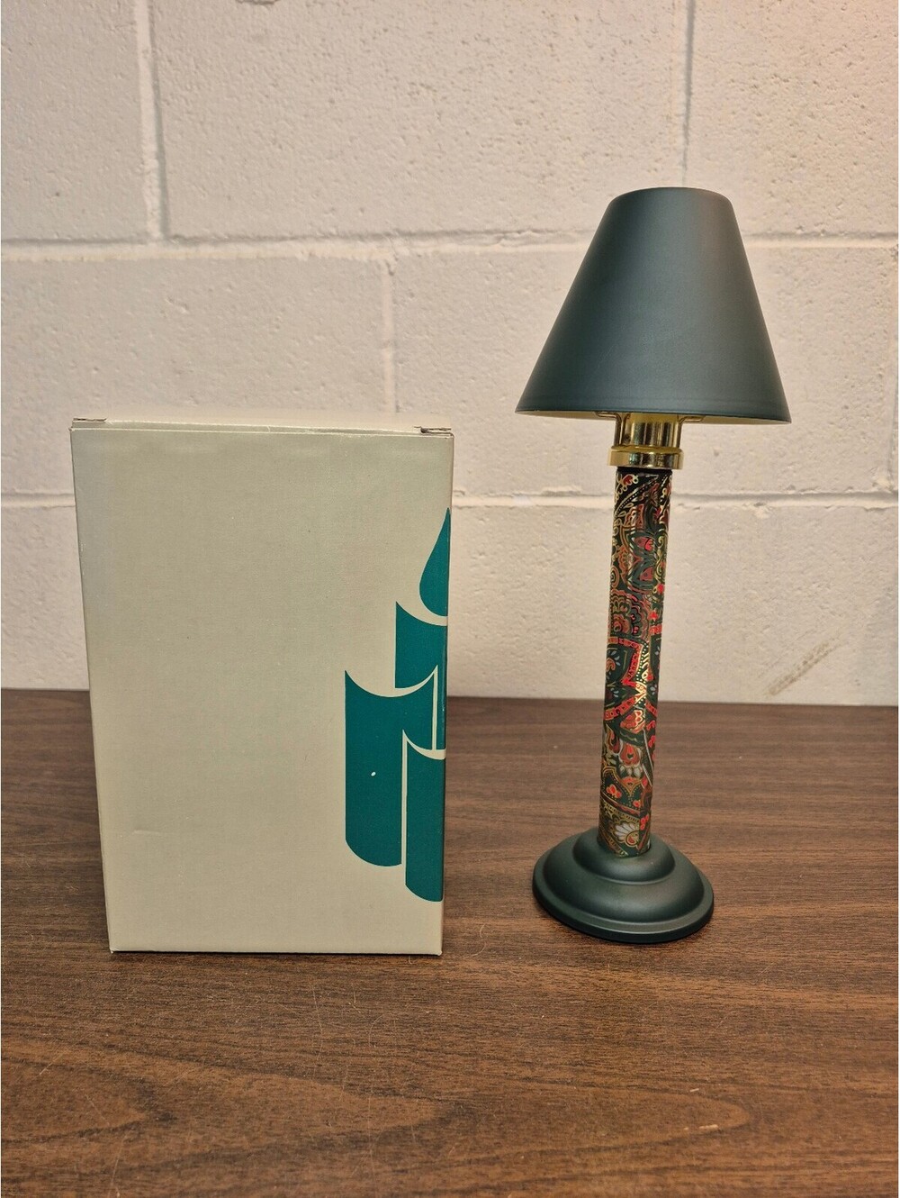 Paisley Candle Lamp with Green Shade and Gold Accents